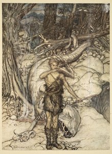 「熱血は火のように燃える！」、「ジークフリートと神々の黄昏」のイラスト、1924